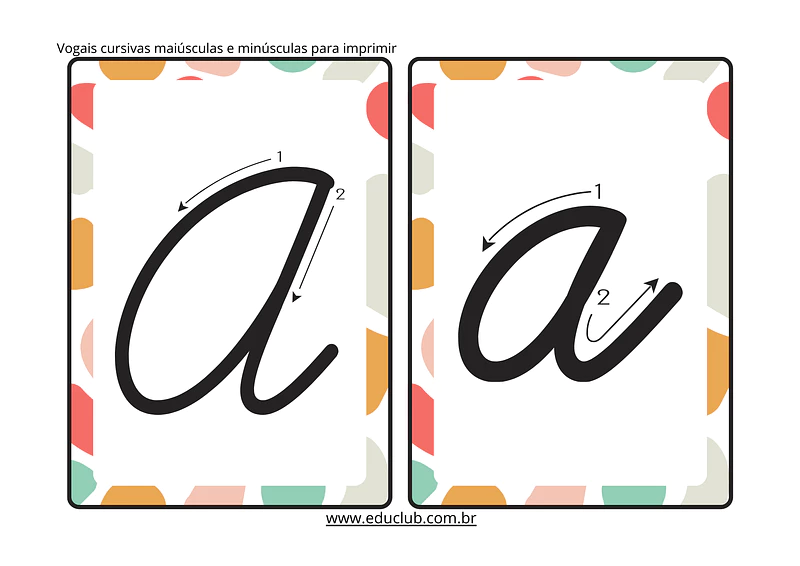 Vogais cursivas maiúsculas e minúsculas para imprimir | Educlub